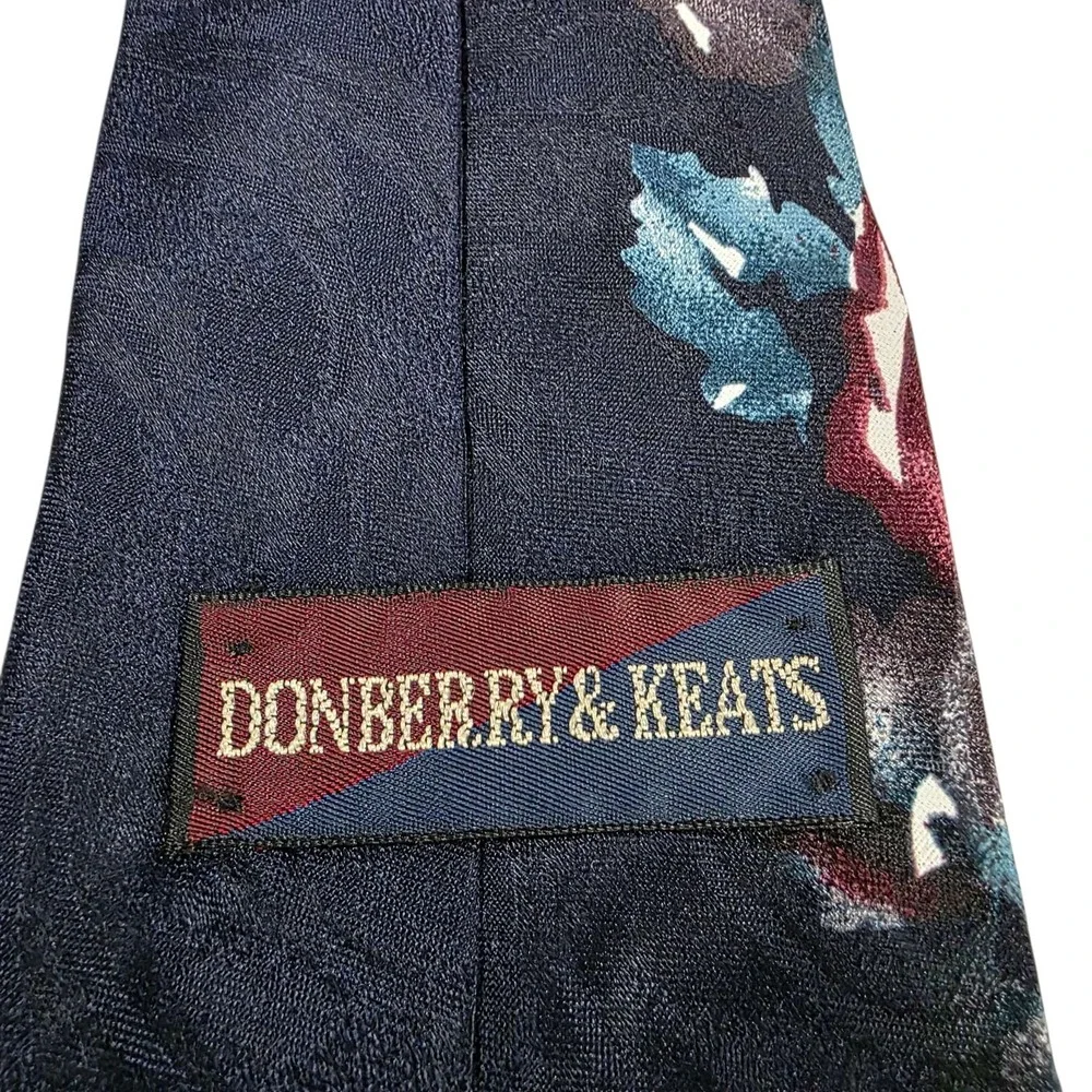 DONBERRY & KEATS‎ Silk Floral Mens Neck Tie Navy Blue Burgundy Blue Formal Work